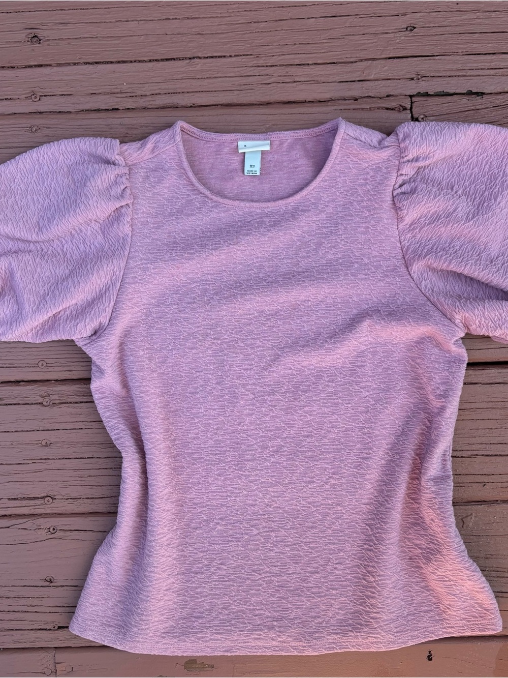 a new day XS Pink Puff Sleeve Textured Top
